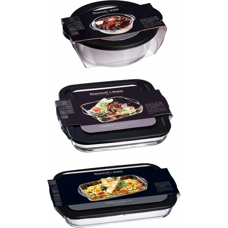 Ritzenhoff & Breker Cucina Auflaufform mit Frischhaltedeckel 3er Set groß