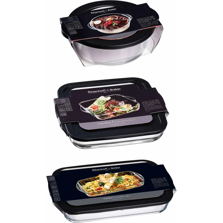 Ritzenhoff & Breker Cucina Auflaufform mit Frischhaltedeckel 3er Set groß – Bild 1