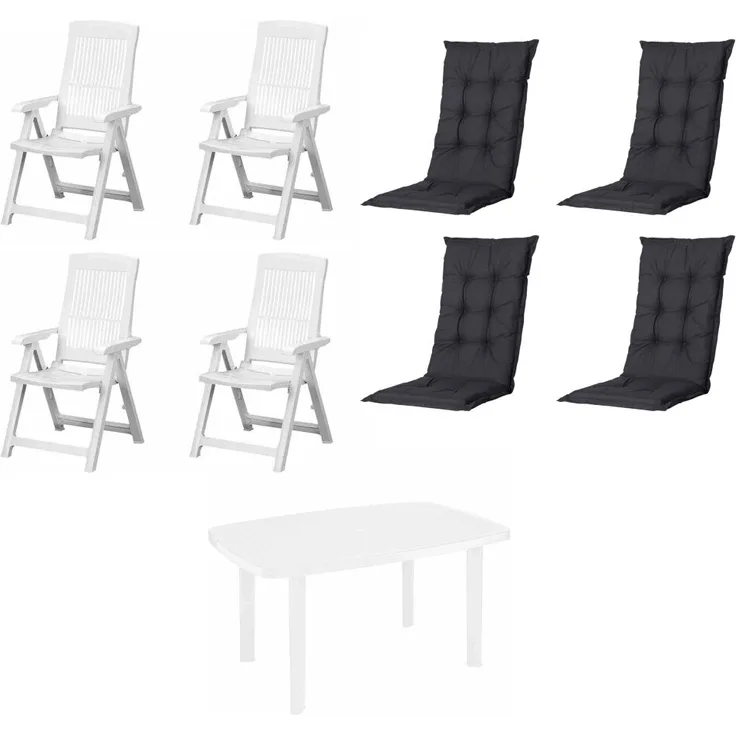 SET Tampa + Faro 4 x Klappsessel weiß, 1 x Tisch weiß, 4 x Auflage black