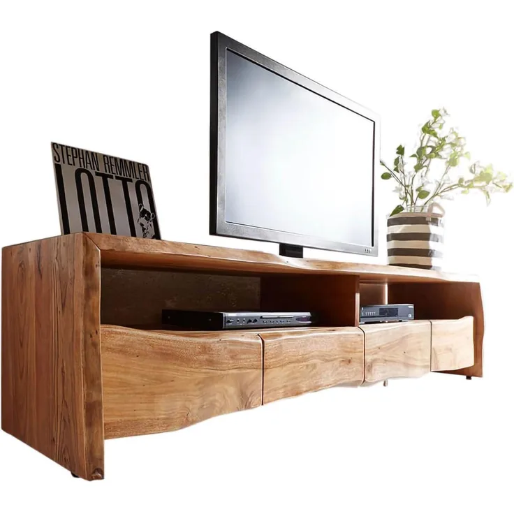 Fernsehtisch Live-Edge Akazie Natur 190 cm 4 Schubkästen Baumkante Lowboard