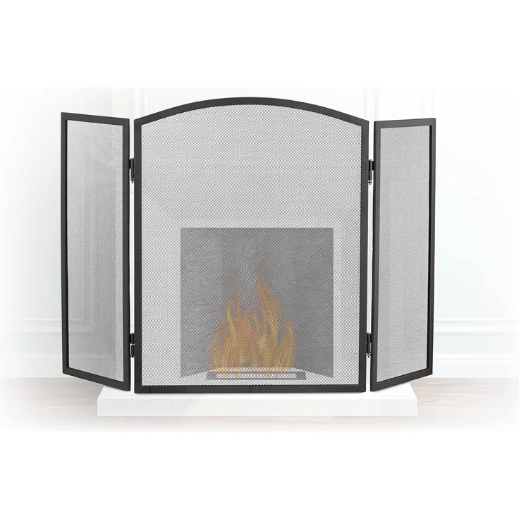 Relaxdays Funkenschutzgitter Stahl, dreiteiliges Gitter gegen Funkenflug, Kaminschutzgitter H x B: 62x96 cm, schwarz