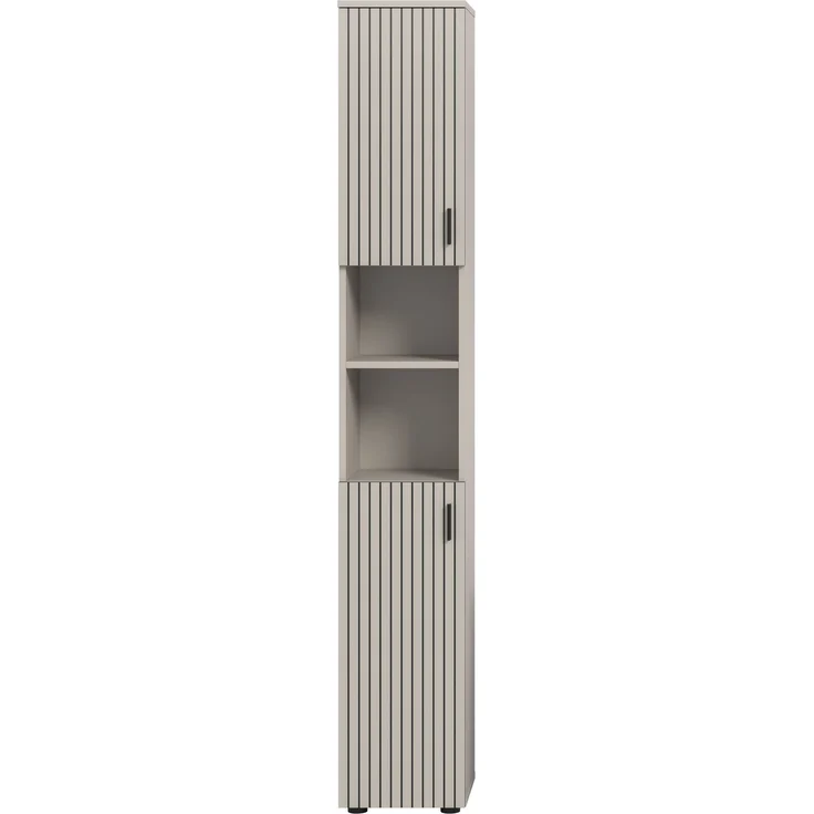 xonox. home – Badschrank Mone 30 x 192 x 30 cm in Kaschmir Nachbildung – Schlanker Hochschrank mit 2 Türen, 4 geschlossenen & 2 offenen Fächern – Platzsparendes Stauraumwunder, elegant & sehr funktional – Bild 2