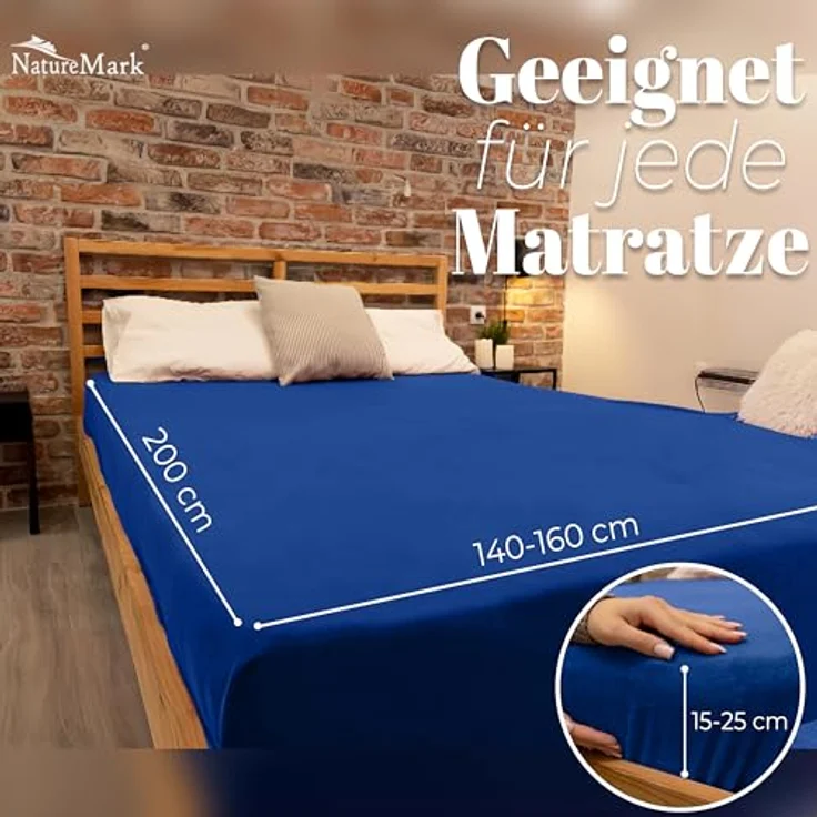 NatureMark Spannbettlaken Winter Thermo Fleece Spannbettlaken, 80% Baumwolle und 20% Polyester, Gummizug: rundum, (1 Stück), 140 x 200 cm bis 160 x 200 cm - Royal blau – Bild 5
