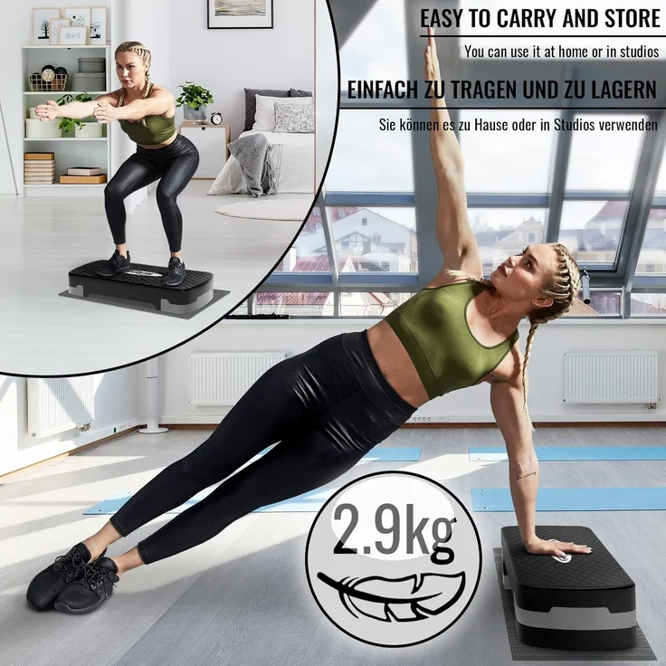 Physionics Stepper Aerobic Steppbrett - 3 Stufen (10/15/20cm), Anti-Rutsch Gummibezug – Bild 6