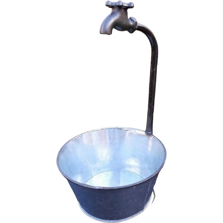 Deko-Impression Pflanzschale Pflanztopf mit Deko-Wasserhahn Zinkbottich Blumentopf Pflanzschale (1 St) – Bild 5