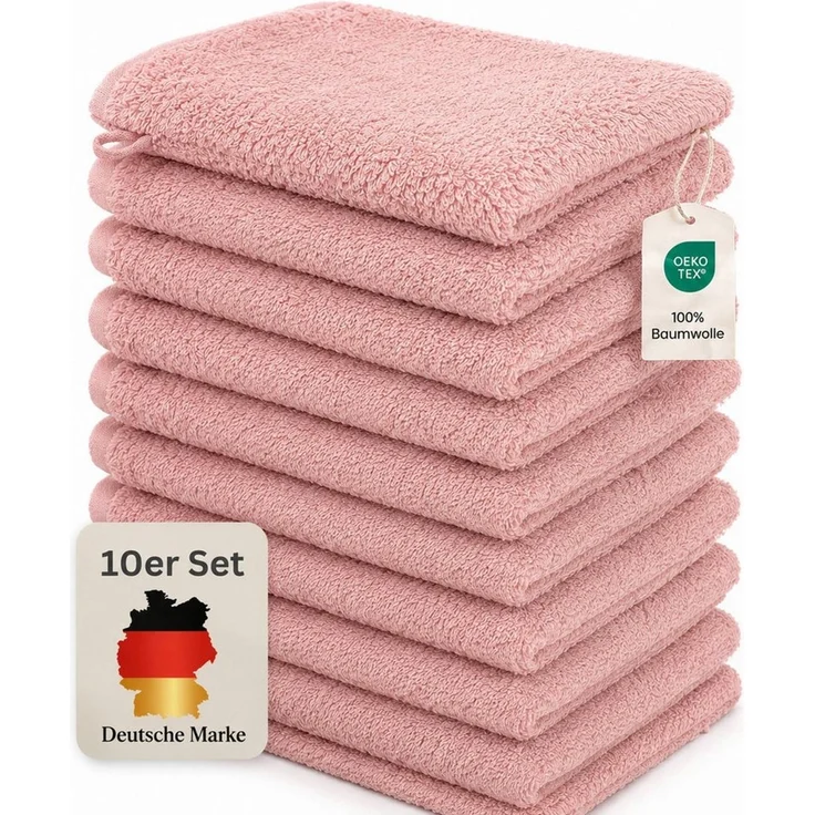 Komfortec Waschhandschuh 10er Set, Waschlappen, Saugfähig & Hautfreundlich, (Set, 10-St), Weich, 100% Baumwolle, 16x21 cm – Bild 1