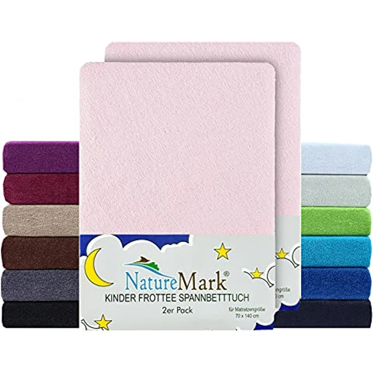 NatureMark Spannbettlaken Frottee Spannbettlaken, 80% Baumwolle / 20% Polyester, Gummizug: rundum, (2 Stück), 2er Set Kinder Spannbettlaken Frottee, Spannbetttuch 80% Baumwolle / 20% Polyester, für Babybett und Kinderbett, 70x140 cm - Rosa – Bild 2