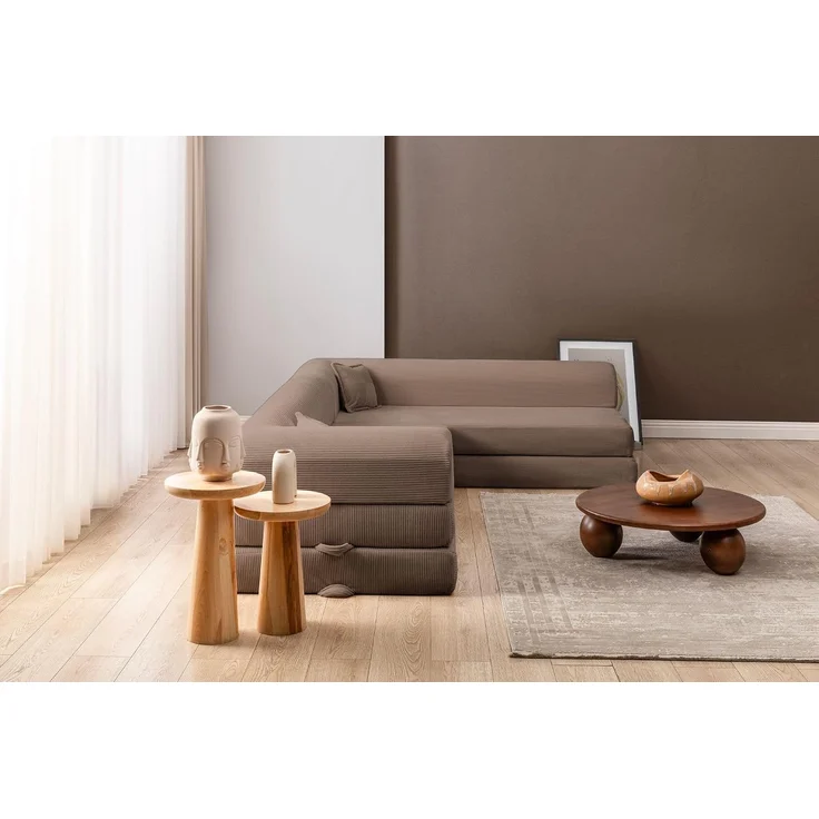 Beige Eck-Schlafsofa, 280 cm | 100% Gerippter Plüschstoff, 28 DNS Flexi-Schaumstoff, Abnehmbarer Bezug, 4 Kissen inklusive | Pfotenfreundlich & rutschfest – Bild 5