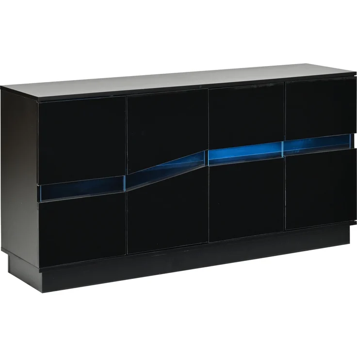 Sideboard 140 x 35 x 70 cm in Schwarz mit 4 Türen, verstellbaren Einlegeböden und LED-Beleuchtung – Bild 7