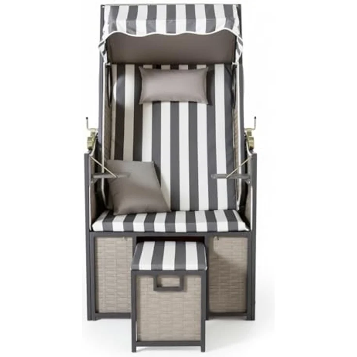 Wohnando Strandkorb Single Strandkorb "Kapitän", 80x73x158cm (BxTxH), (1-tlg), im Martimen Design mit Bullauge – Bild 7