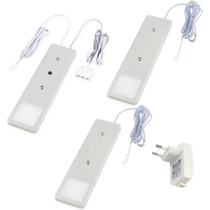 kalb LED Unterbauleuchte LED Unterbauleuchte Solid2, SET silbergrau, mech. Schalter, 3W, 3er Set neutralweiß, warmweiß/neutralweiß
