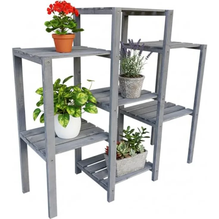 Blumentreppe Blumenregal Blumenpodest Pflanzregal Blumenhocker Standregal grau