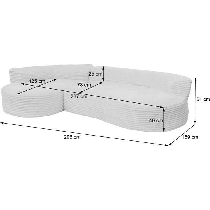 Sofa-Garnitur HWC-P19, 3-Sitzer Couch Loungesofa, Stoff/Textil Cord (370 g/m²) Liegefläche links ~ braun – Bild 3