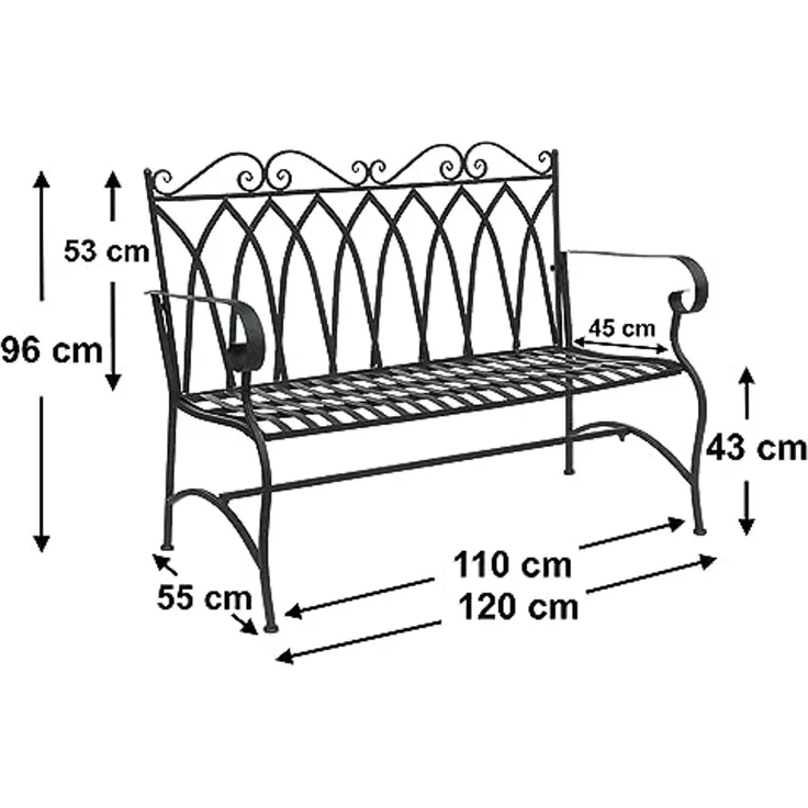 DanDiBo Gartenbank Metall 2 Sitzer Wetterfest Sitzbank Garten Bank Antik 18940 Dunkelbraun Metallbank 120 cm Eisenbank – Bild 3