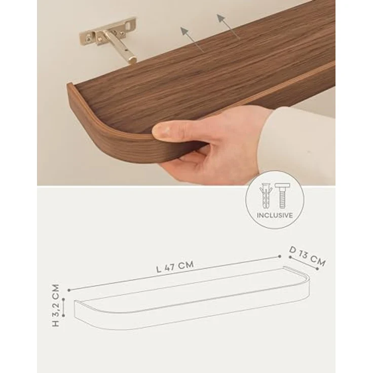 Kazai.® Wandregal-Set 'Toke' | 3 Hängeregale in Echtholz-Veneer | Schwebendes Holzregal als Wanddeko und Ablage für Bad, Wohnzimmer, Küche, Schlafzimmer und mehr | Walnuss – Bild 4