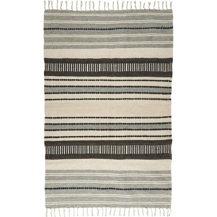 Teppich Läufer Grau Natur gestreift 120x180cm Baumwolle Wolle Ib Laursen 6439-00