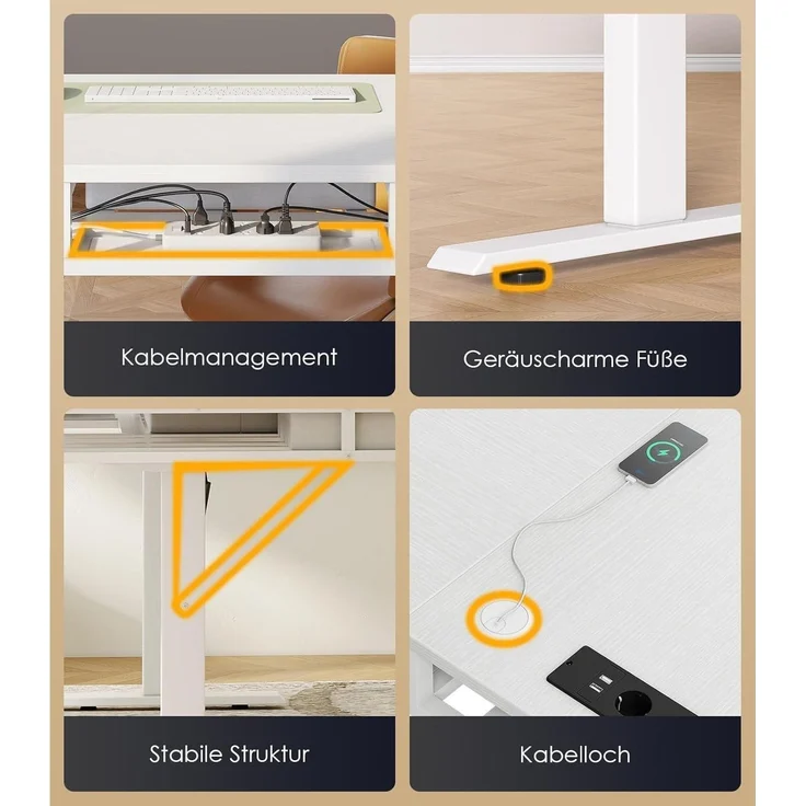 Eckschreibtisch Höhenverstellbar Elektrisch L 140 x 80 cm Weiß – Bild 9
