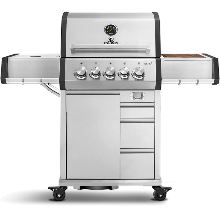 BURNHARD® Gasgrill 3-Brenner inkl. Heckbrenner, mit Edelstahl Grillrost & inkl. stabiler Abdeckhaube, Seitenkochfeld mit Infrarot Keramikbrenner - EARL - Silber - #946622