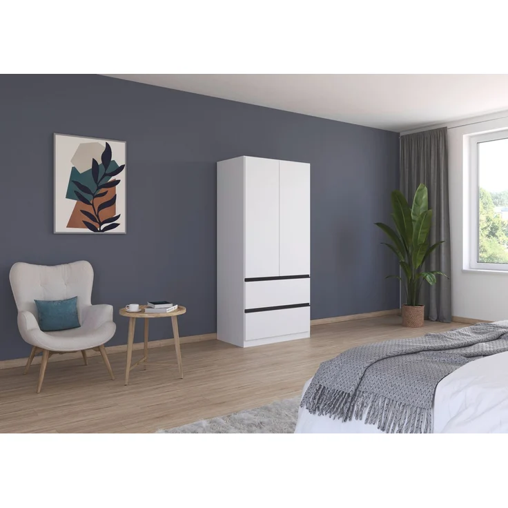 rauch Kleiderschrank, Drehtürenschrank COSTA, 2-türig, 2 Schubkästen, push-to-open, Alpinweiß, 91 x 197 x 54 cm – Bild 1