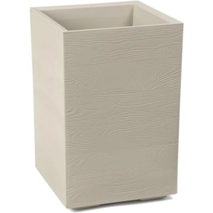LAMELA Pflanzkübel mit Rollen Höhe 60 cm, 36L – Blumentopf aus Kunststoff in Holzoptik – Übertopf mit Wasserablauf – Modern für Innen & Außen - Wetterfest & Pflegeleicht, Beige – Bild 2