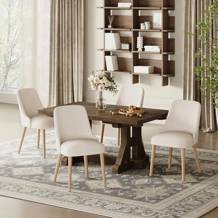 COLAMY Esszimmerstühle 4er Set, Gepolsterter Stuhl mit Holzbeinen, Hohe Rückenlehne für Esszimmer/Restaurant/Café, Beige – Bild 6
