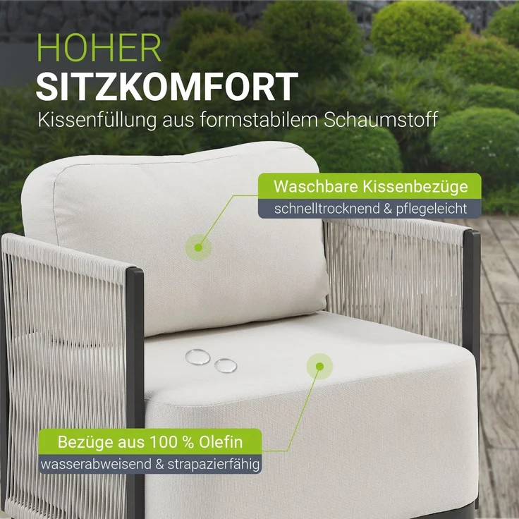 Juskys Premium Outdoor Lounge Curacao - Modernes Gartenmöbel Set, wasserabweisendes Olefin, wetterfest - Möbel für Garten & Terrasse, Gartenlounge – Bild 5