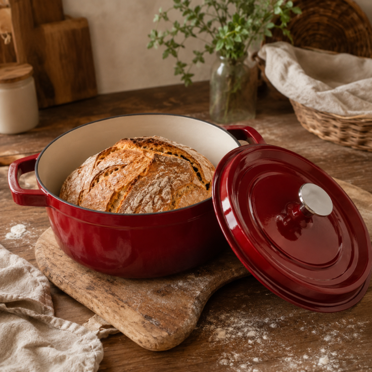 KADAX Gusseisentopf 4,5 Liter, Ø 23 cm, Schmortopf aus emailliertem Gusseisen, Rund Topf mit Deckel, Bräter zum Schmoren, Braten, Kochen & Backen, Bratentopf (Rot) – Bild 5