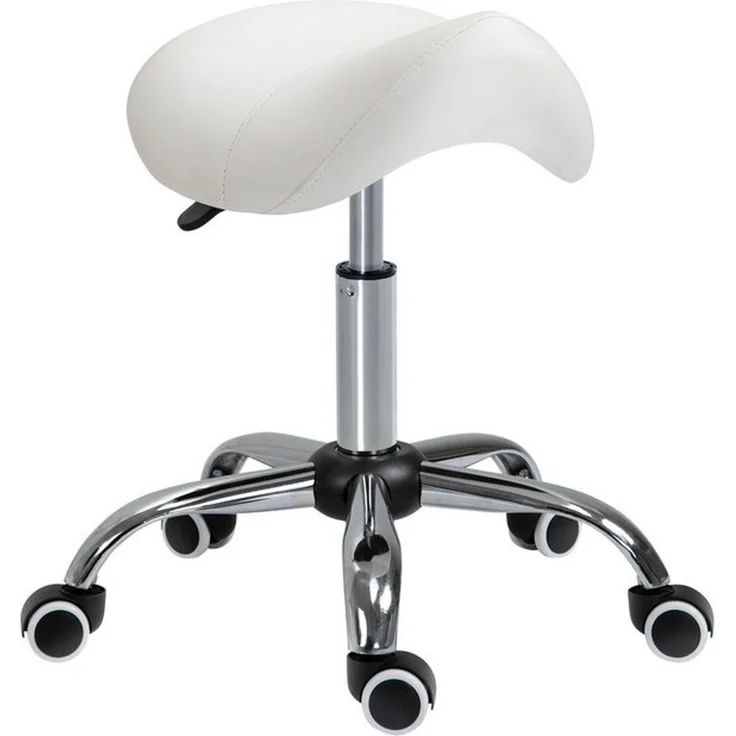HOMCOM Rollsitz höhenverstellbarer Sattelhocker Drehstuhl Drehhocker (Kosmetikhocker, 1 St, Arbeitshocker), Weiß 52 x 53 x 49-61 cm – Bild 4