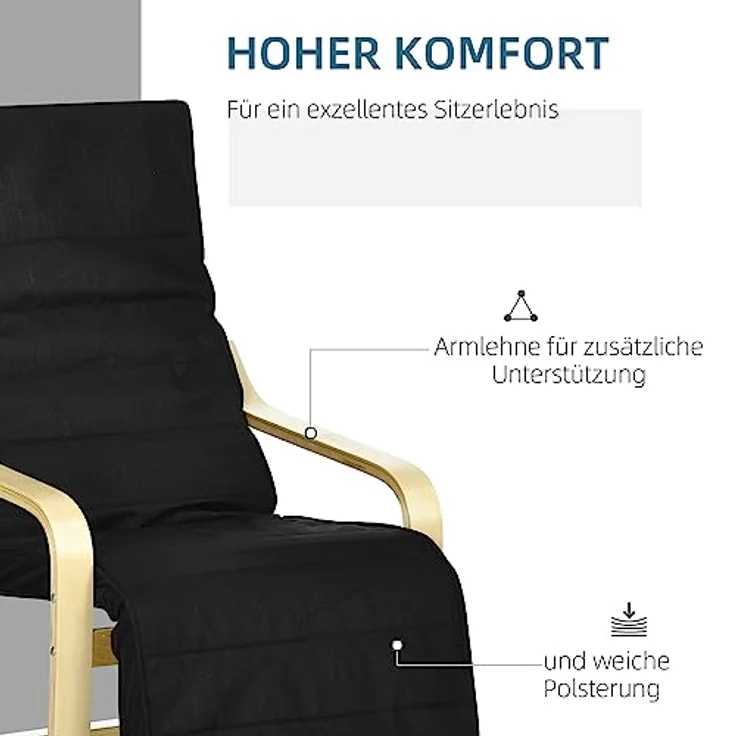 HOMCOM Relaxsessel Relaxstuhl mit Verstellbarem Fußteil (Ruhesessel, 1-St, Ruhestuhl), Schwarz 66,5 x 94 x 100 cm – Bild 5