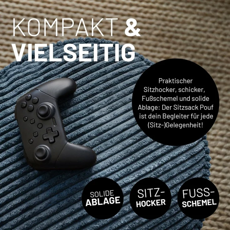 Lumaland Pouf Sitzhocker Cord Ablage kompakt 25x45 cm, pflegeleicht, Indoor Relaxen – Bild 6