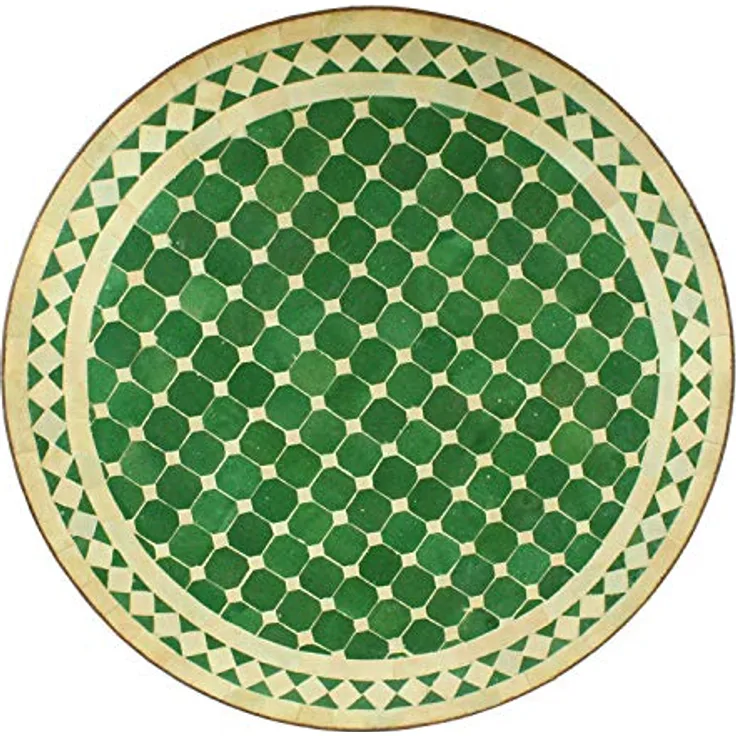 Mosaiktisch aus Marokko - Rund - Grün weiß glasiert - M60-30