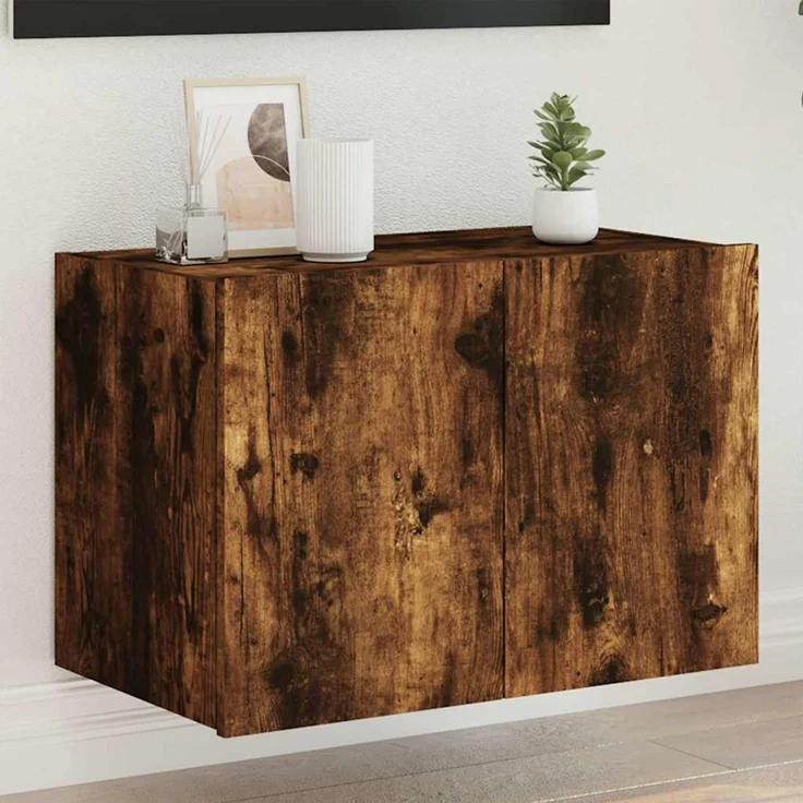 TV-Wandschrank, Fernsehschrank mit LED-Leuchten Räuchereiche 60 x 35 x 41 cm – Bild 1
