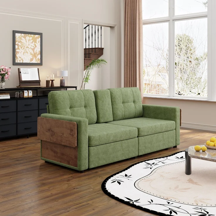 ZUBALIYA Schlafsofa 71x57.5 cm, mit Schreibtisch, mit Schubladen, mit Stauraum, mit Ablageflächen, mit Ausziehbett, Grün – Bild 8