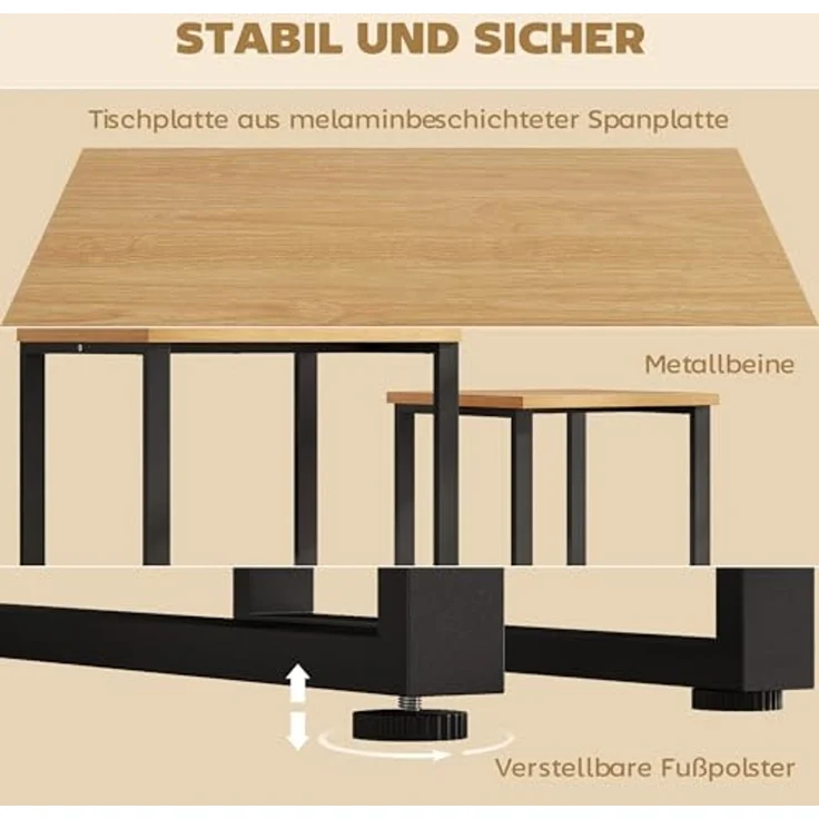 HOMCOM Couchtisch 2er Set Wohnzimmertisch mit Metallrahmen, Satztisch Kaffeetisch Beistelltisch für Wohnzimmer, Schlafzimmer, Balkon Natur – Bild 6