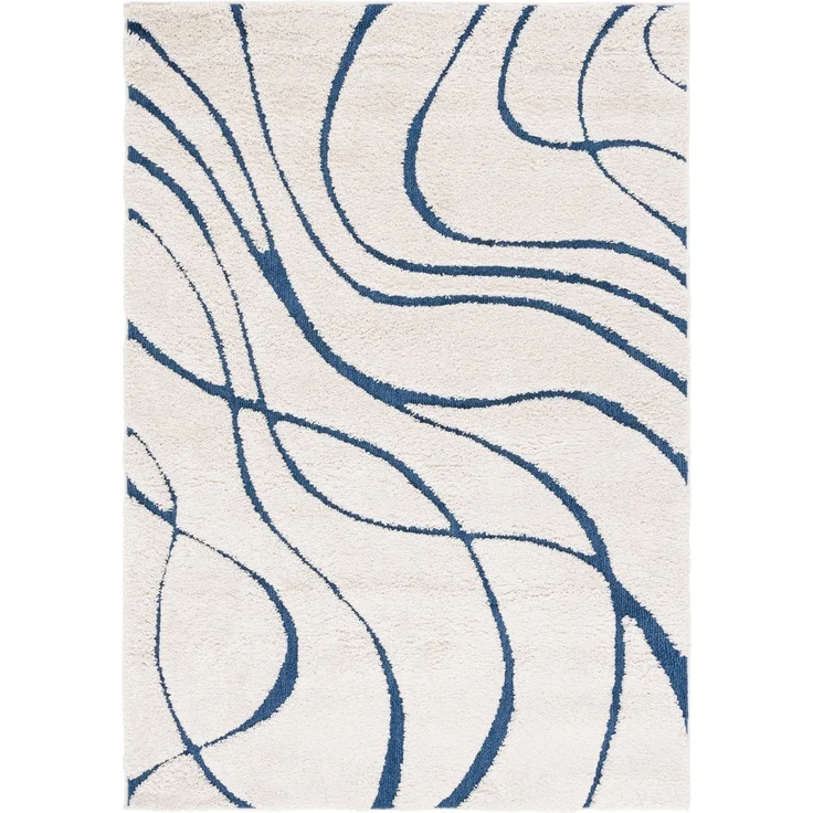 SAFAVIEH Zottelig Teppich für Wohnzimmer, Esszimmer, Schlafzimmer - Florida Shag Collection, Hoher Flor, Creme und Blau, 61 X 91 cm