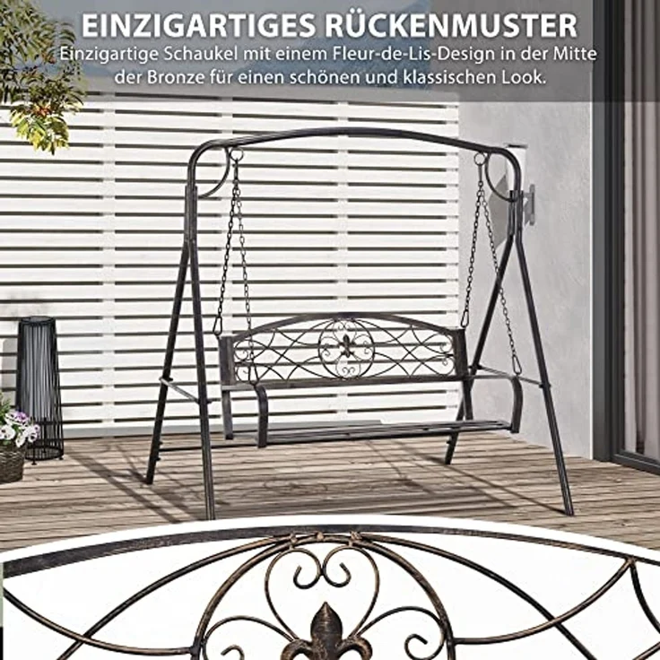 Outsunny Hollywoodschaukel mit A-Rahmen und zusätzlicher Stützstange, 3-Sitzer, Bettfunktion, Hollywoodschaukel, 1 tlg, Hollywoodschaukel, für Garten, Balkon, Schwarz – Bild 4
