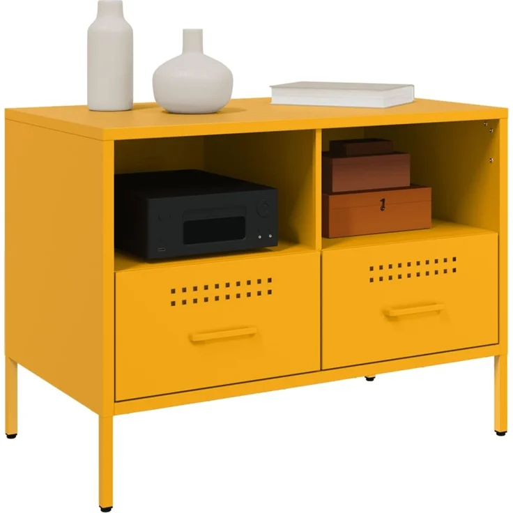 2 pcs TV-Schrank, Lowboard TV Senfgelb 68x39x50,5 cm Stahl – Bild 4