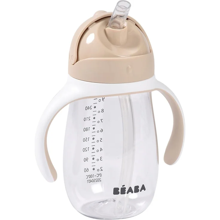 BÉABA 2-in-1 Lernflasche & Strohhalmbecher 300 ml – 100% Auslaufsicher, Einfach zu Öffnen, Abnehmbare Griffe, Hergestellt aus Tritan & Silikon, Robust & BPA-frei – Farbe Argile – Bild 1