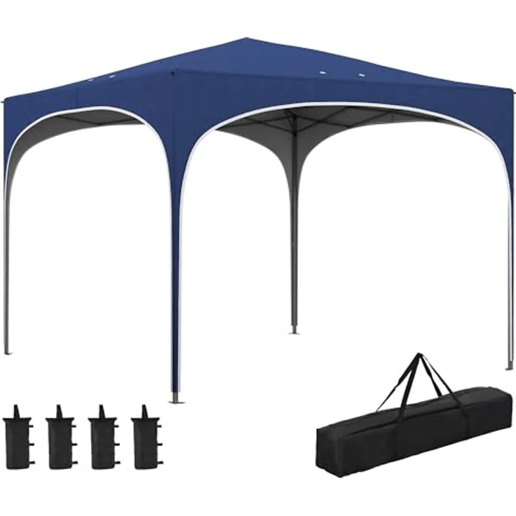 Outsunny Faltpavillon 2,95 x 2,95 m mit UV-Schutz, höhenverstellbar, Tragetasche und Sandsack, Blau – Bild 1