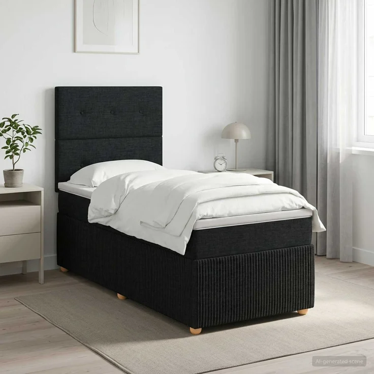 vidaXL Boxspringbett mit Matratze Schwarz 90 x 190 cm Stoff 3454286 – Bild 1