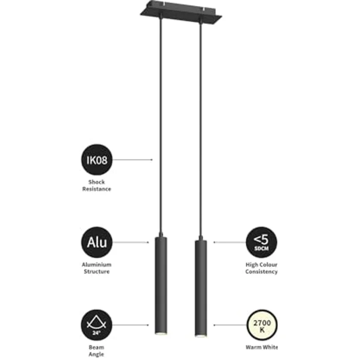 Arcchio LED Franka, 2-flammige Wohnzimmerleuchte aus schwarzem Aluminium, energiesparend und direkt nutzbar – Bild 4