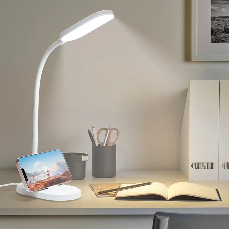 LQWELL Schreibtischlampe Tischleuchte mit Telefonhalter, LED fest integriert, 360° Flexibel Touch-Steuerung, Studienlampe für Heimbüro, 5000k, 160 Lumen, LED Schreibtischlampe – Bild 5