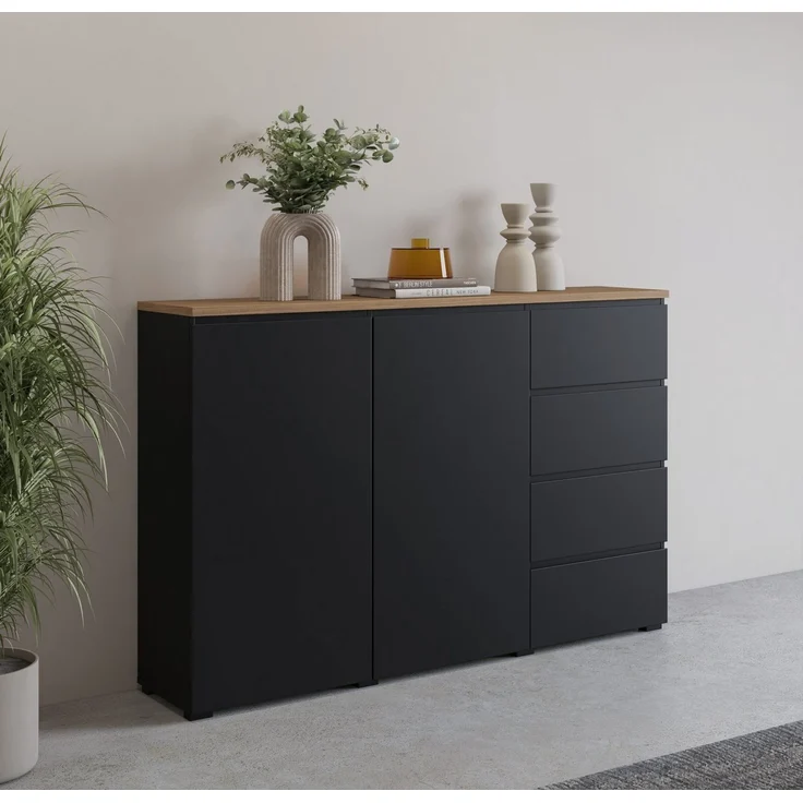OTTO home Highboard Modo, Breite 150 cm, moderne grifflose Kommode 2Türen/4 SK, Schubladenkommode mit viel Stauraum, Einlegeböden verstellbar – Bild 5