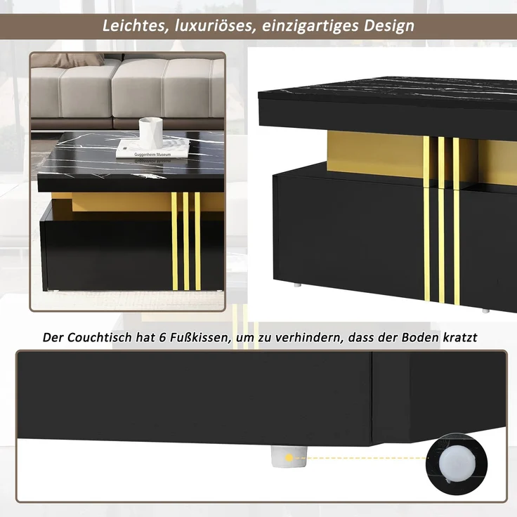Wohnzimmermöbel Set 200x40x42 cm, mit Schubladen, mit Hochglanzoberfläche, Konstruktion aus Spanplatte, Schwarz – Bild 18