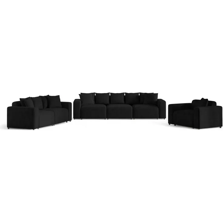 Sofaset Designersofas MEGAN 3-2-1 in Stoff Poso Schwarz