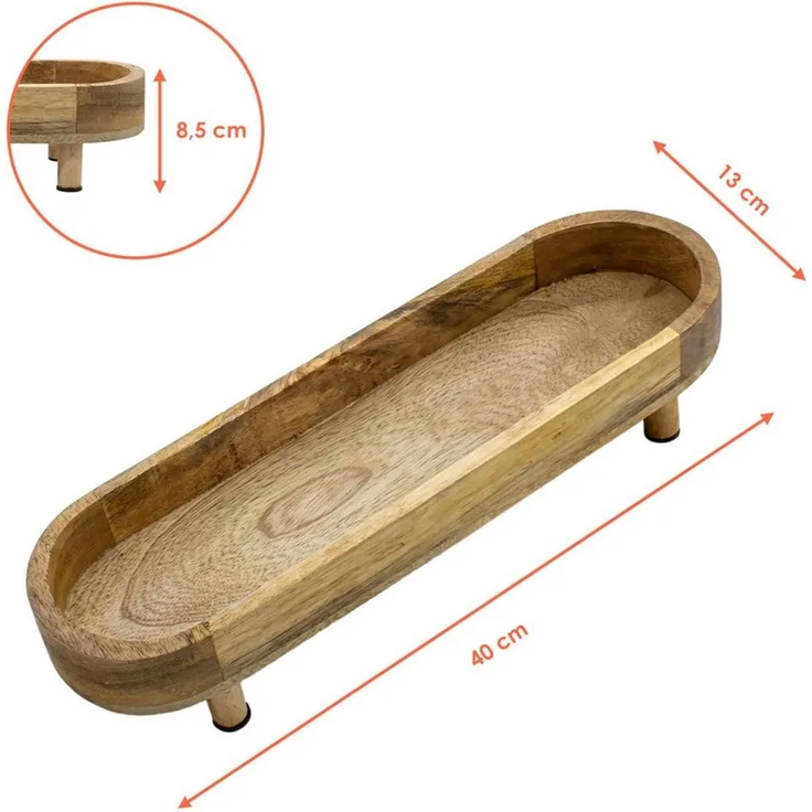 Spetebo Servierschale oval natur - 40 x 13 cm -, Mango Holz massiv, (Holz Serviertablett, 1-tlg), lebensmittelecht