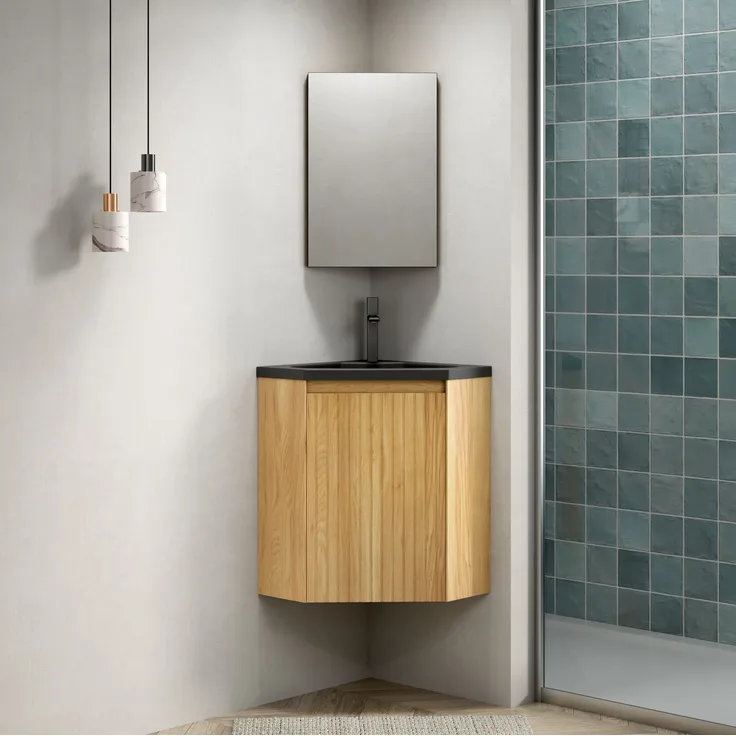 Waschtisch 54,5×38,5×52,4 cm für Ecken mit Harzbecken und Unterschrank