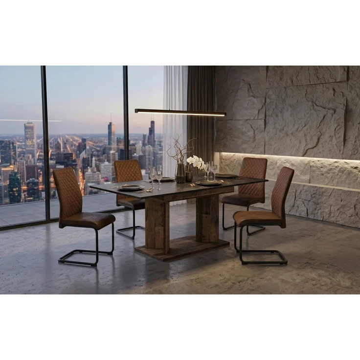 B&D home Essgruppe Essgruppe Vivian & Theo, (Set, 5-tlg, 1 Tisch / 4 Stühle), Esstisch ausziehbar bis 160cm für 4-6 Personen, Stühle in Microfaser – Bild 1