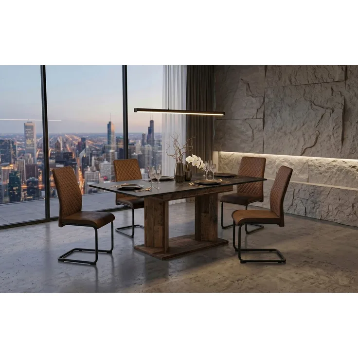 B&D home Essgruppe Essgruppe Vivian & Theo, (Set, 5-tlg, 1 Tisch / 4 Stühle), Esstisch ausziehbar bis 160cm für 4-6 Personen, Stühle in Microfaser