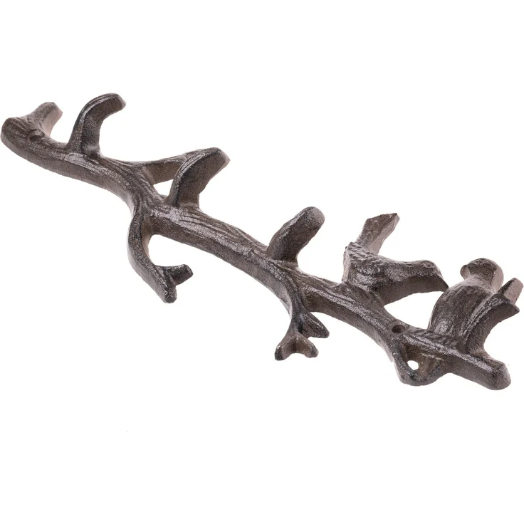 KADAX Hakenleiste aus Gusseisen 31,5 x 10,5 cm, rustikale Wandgarderobe im Ast-Design mit 2 Vögeln, Garderobenleiste zur Wandmontage, Garderobe Wandhaken (Braun) – Bild 9